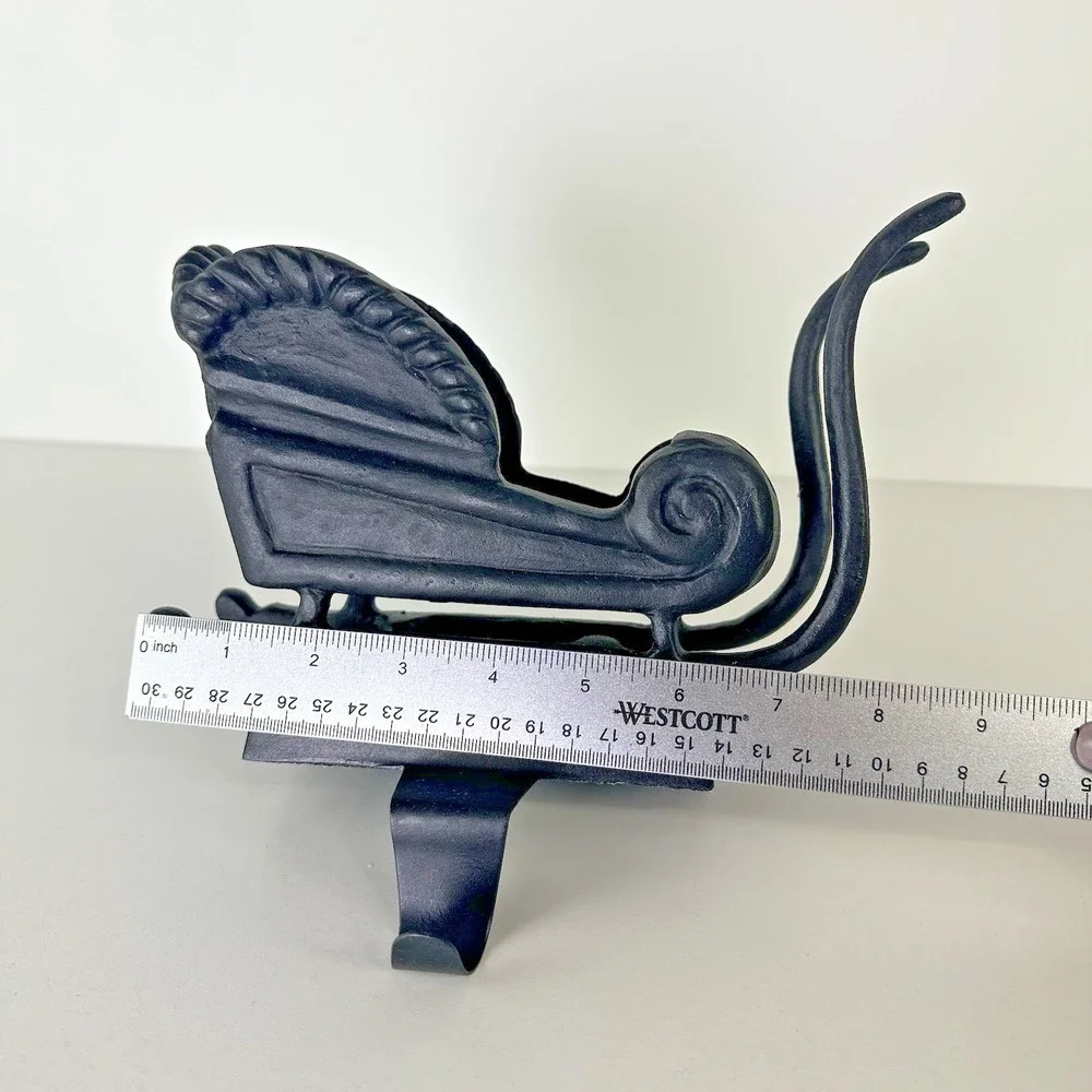 Pottery Barn Christmas Santa's Sleigh Black Bronze Metal Stocking Holder Hanger‎